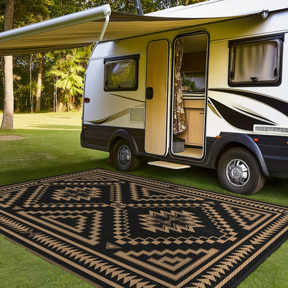Reversible Outdoor Rug in Multiple Geometric, Border and Leaf Patterns with Displayed Sizes from 5 x 8 to 9 x 12 Feet