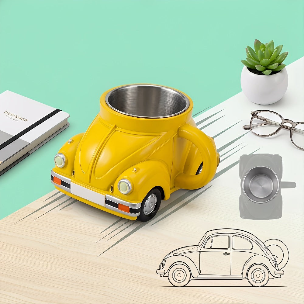 Sports-Car-Shaped Coffee Mug with Silver-Tone Interior, Door-Style Handle and Six Body Colors