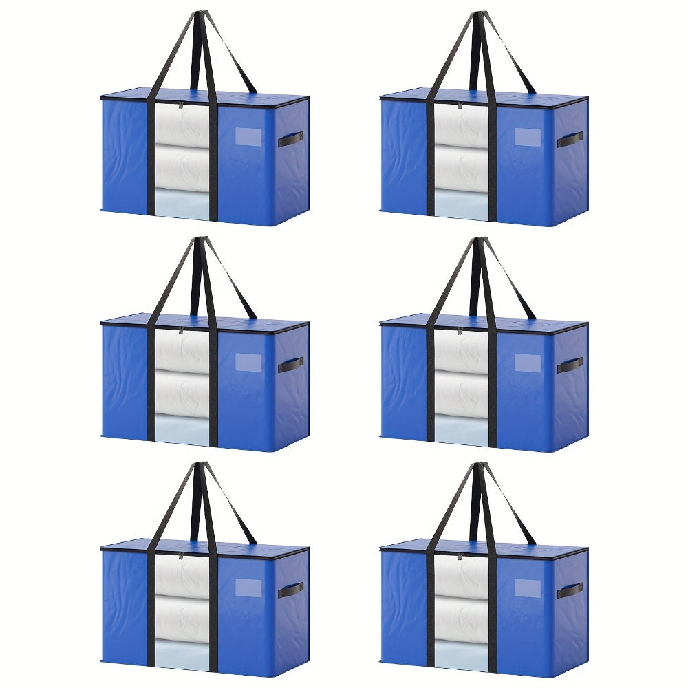 Heavy Duty Moving Bags with Handles & Zippers – Extra Large Waterproof Storage Bags for Moving, Clothes & Closet Organization (6pcs 26.42gal or 16pcs Set, Blue)