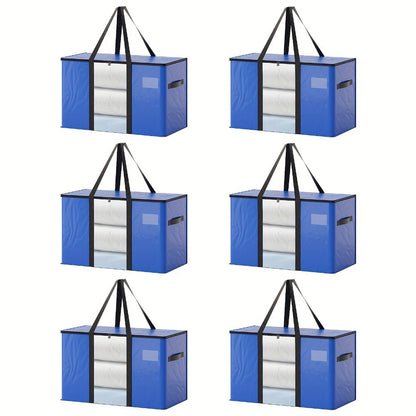 Heavy Duty Moving Bags with Handles & Zippers – Extra Large Waterproof Storage Bags for Moving, Clothes & Closet Organization (6pcs 26.42gal or 16pcs Set, Blue)
