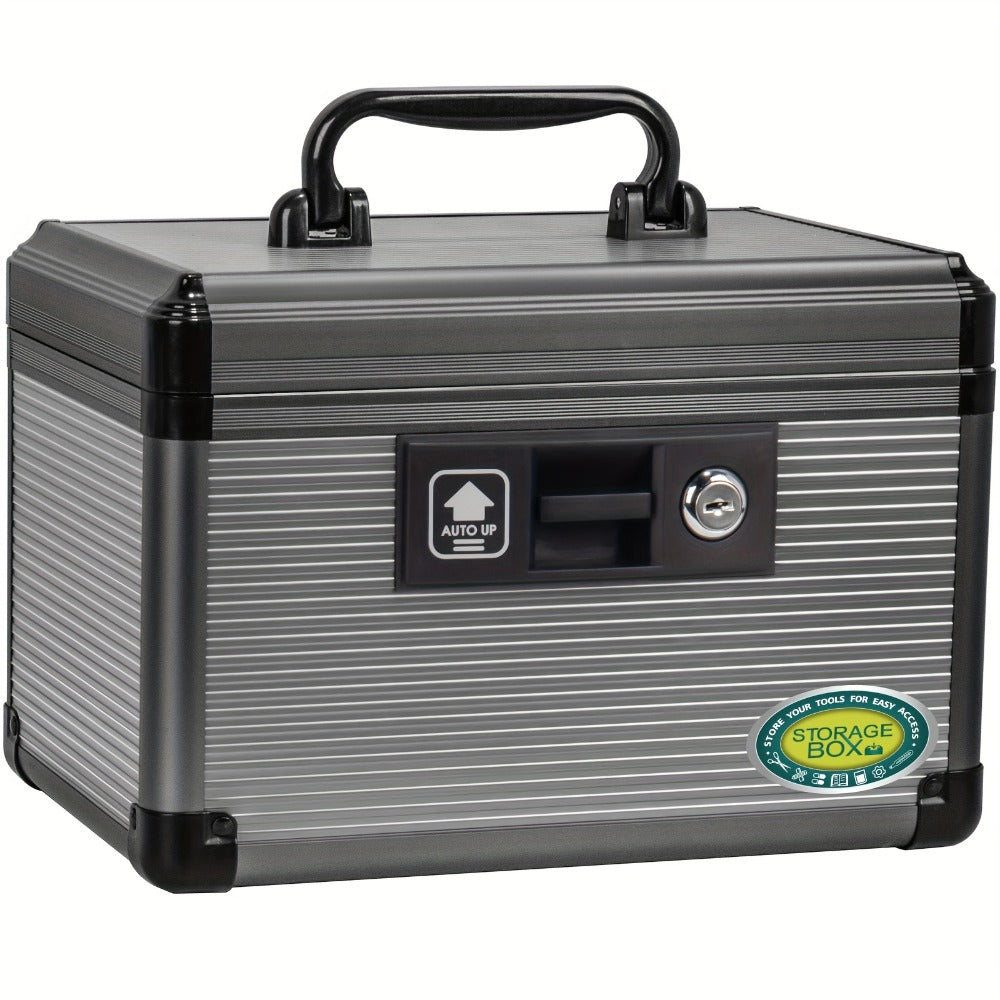 Aluminum Alloy Lockable Medicine Box – Double Layer Large Capacity Storage Box with Key Lock, Handle & Tray for Medicines, Documents & Valuables, 10"/12"/14"/16" Home Security Box
