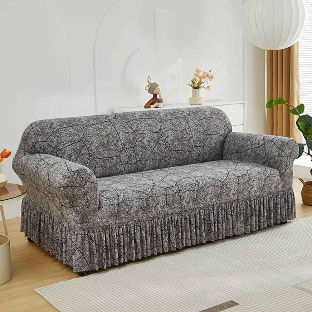 Sofa Cover Modern Printed Hem Skirt Slipcover with Elastic Stretch for Single to 4-Seater Sofas