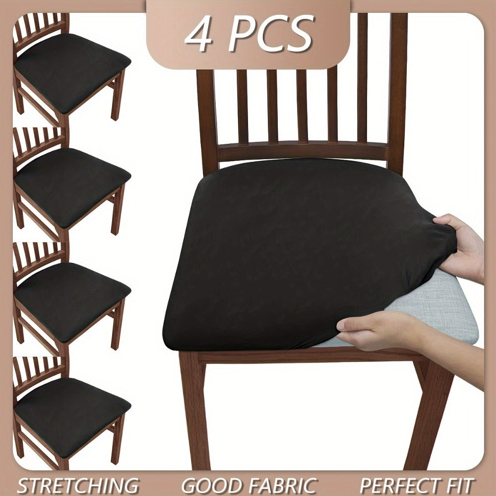 Chair Cover Set of Four Stretch Polyester Dining Seat Slipcovers with Elastic Edges in Three Colors