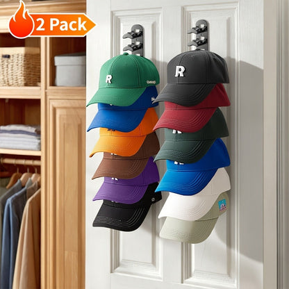 Wall Mounted Hat Rack for Baseball Caps – Adhesive or Drill Mount, Holds 20 Hats, Multilayer Storage, 2pcs