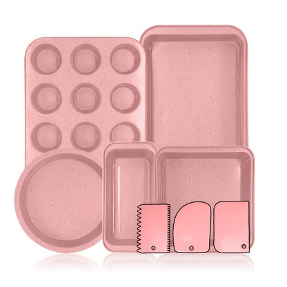 Mixed-Color Bakeware Set with 2–18 Pieces, Cake and Muffin Pans, Trays, Racks and Tools Pictured