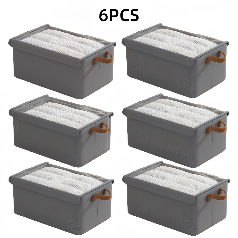 Foldable Fabric Storage Bins with Clear Top Lids and Handles in Four- or Six-Piece Color Sets
