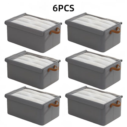 Foldable Fabric Storage Bins with Clear Top Lids and Handles in Four- or Six-Piece Color Sets