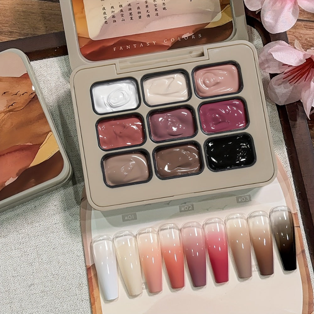 Gel Nail Polish Set with MORDDA Label, 9 Gradient Colors in the Yi Qiu Ci Nine-Grid Palette