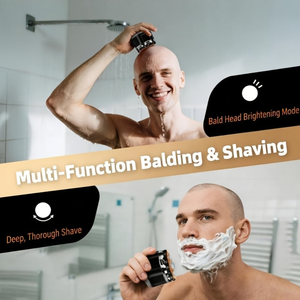 Black 7-Head Rotary Electric Head Shaver with Magnetic Blade Assembly, Digital Display and USB-C Cable