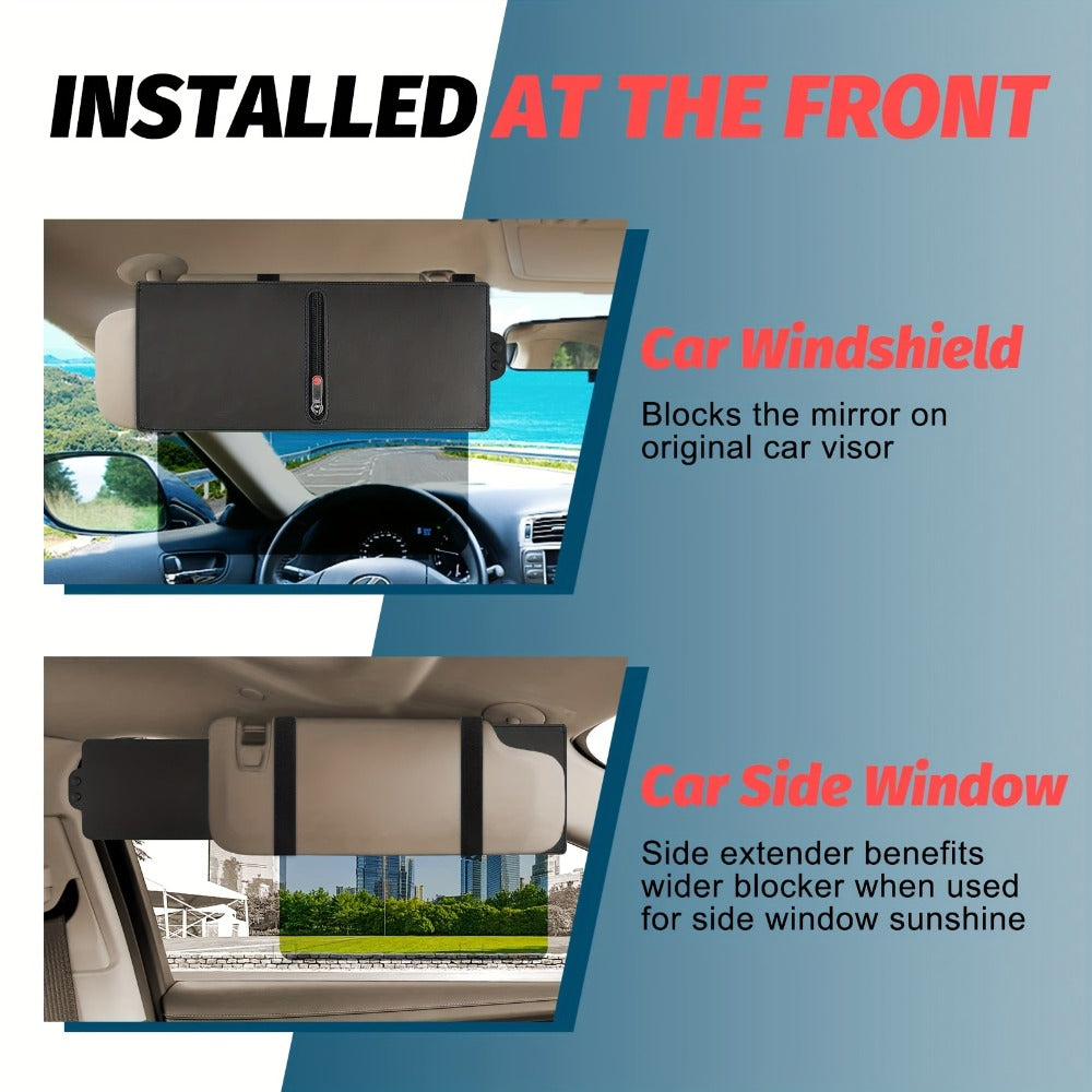 Sun Visor Extender Polarized PC Material | Driver & Passenger Side Clip-On, Adjustable Glare & UV Blocker, Fits All Vehicles, Road Safety Anti-Glare Car Sun Shield