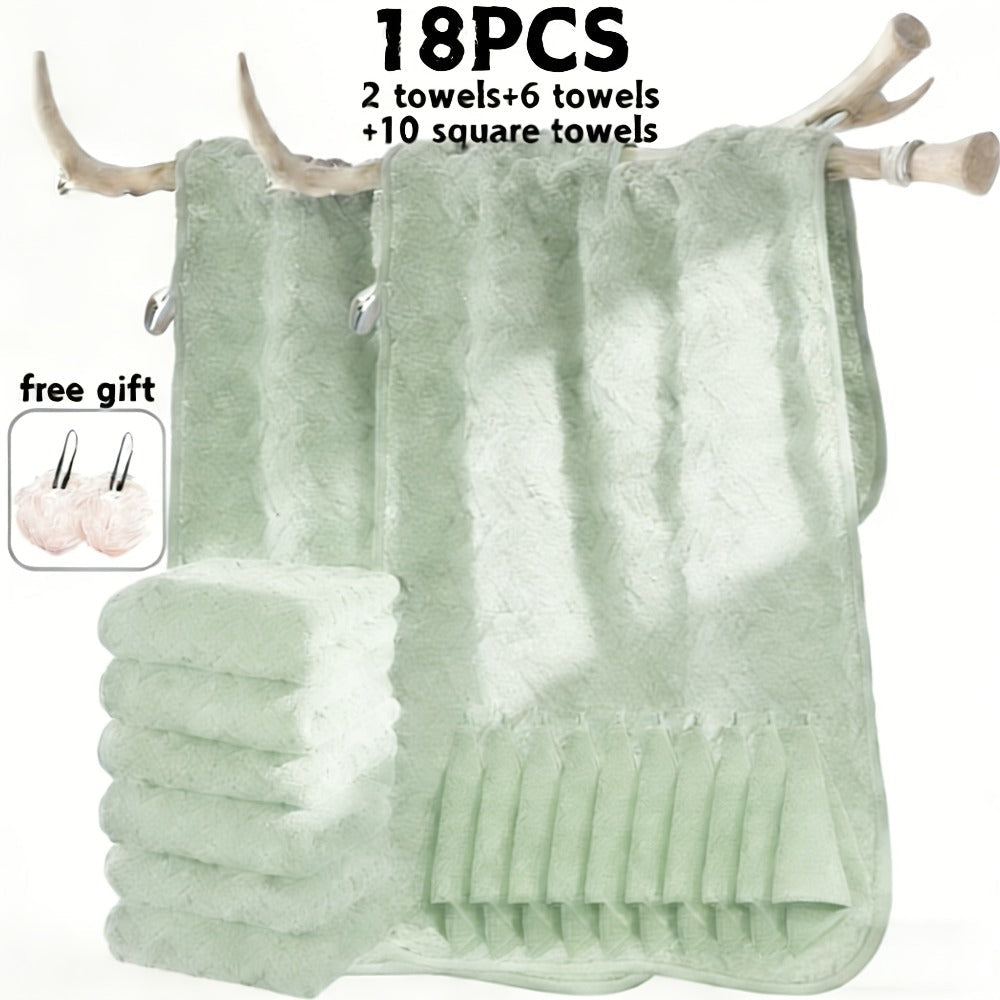 Bath Towels Set 18 or 20 Piece Coral Fleece Mix with Washcloths and Bath Ball in Multiple Colors