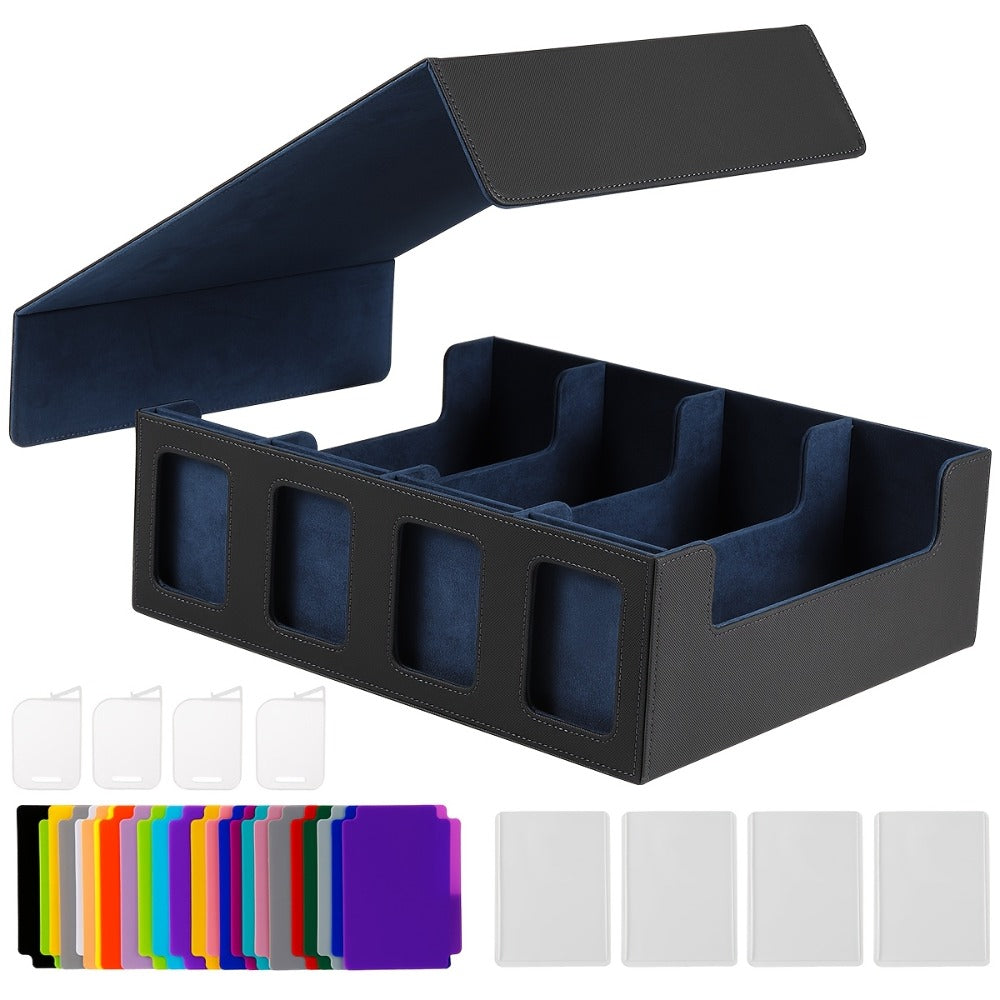 Four-Row Trading Card Storage Box with Display Windows, Four Colors and Pictured Divider Accessories
