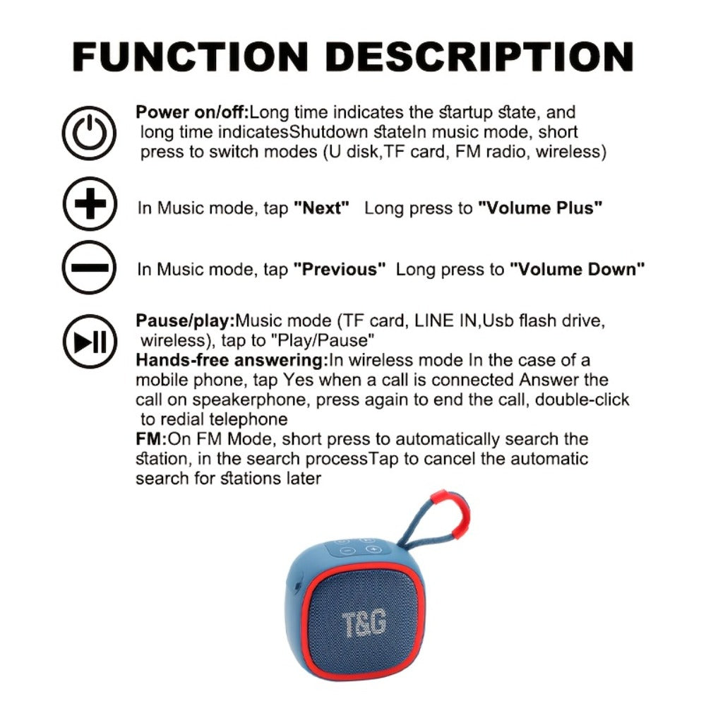 T&G TG659 Mini Bluetooth Speaker IPX4 Waterproof 3W Loud Sound Type-C Rechargeable Wireless Speaker for Pool Party Beach Camping Travel Compatible with Smartphones Tablets TV