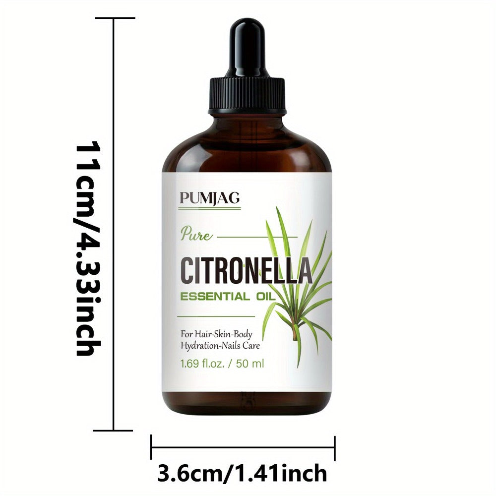 Essential Oil Citronella Non-Alcoholic Formula in 50ml Precision Dropper Bottle for Face, Hair, Nails and Body
