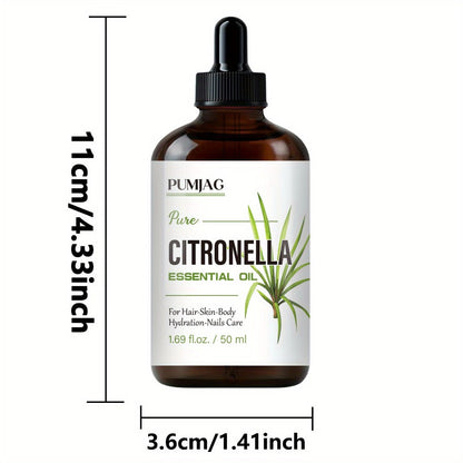 Essential Oil Citronella Non-Alcoholic Formula in 50ml Precision Dropper Bottle for Face, Hair, Nails and Body