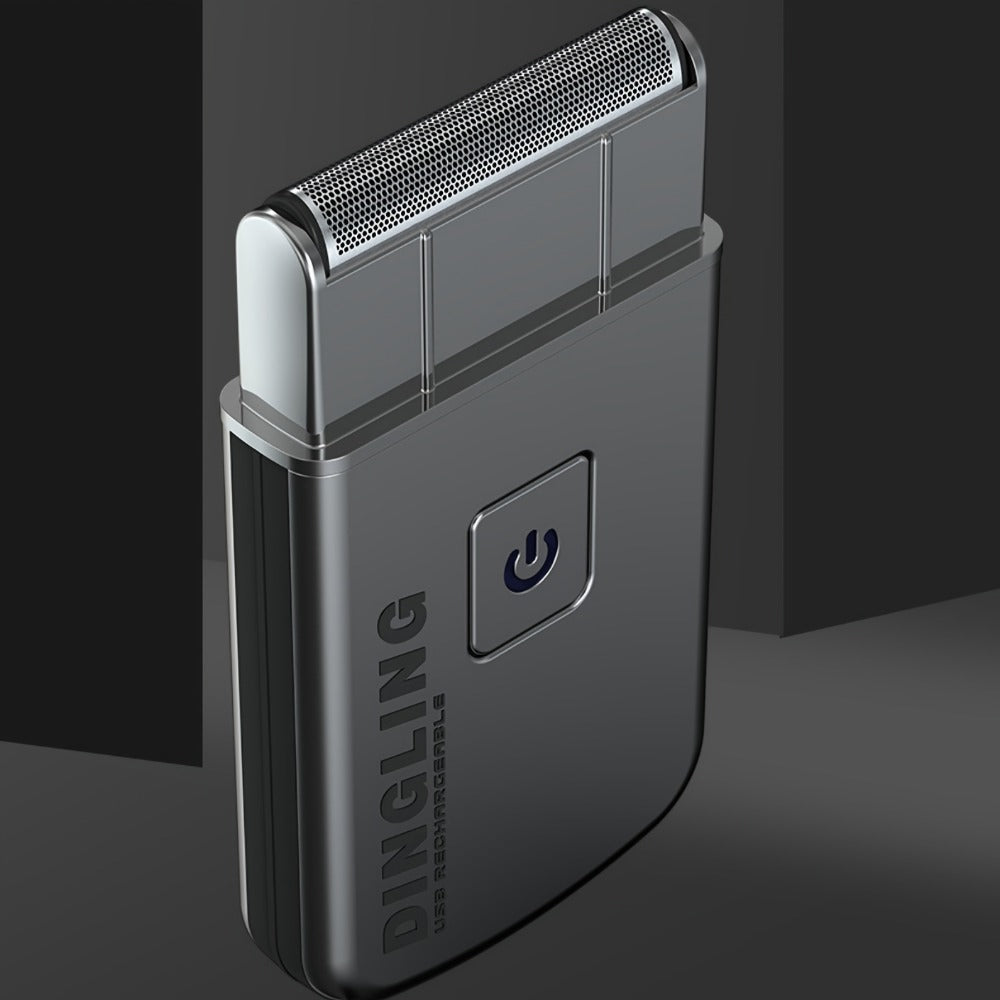Silver Card-Style Foil Electric Shaver with USB Charging Cable, Cleaning Brush and 3.6-Inch Length
