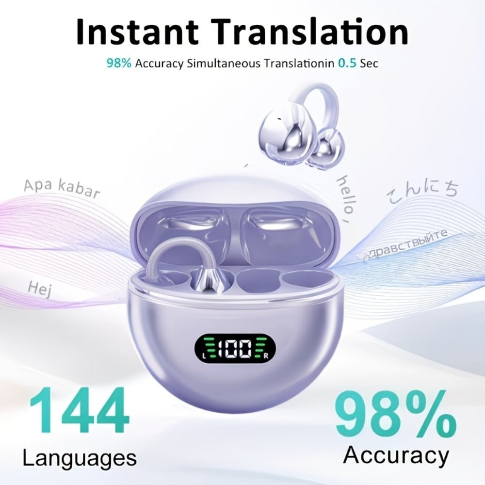 Open-Ear Clip Earphones Bluetooth 5.4 Wireless Earbuds for Glasses Wearers Small Ears Low Latency HD Calls All-Day Comfort Clip-On Open Ear Headphones Purple Black White