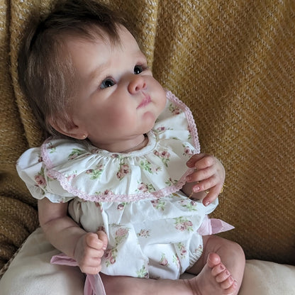 Reborn Baby Doll 18-Inch Cloth Body with Rooted Brown Hair, Open Eyes and One- or Two-Outfit Options