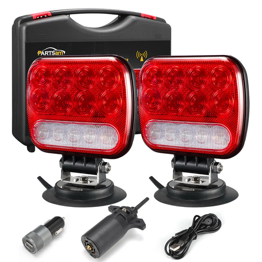 Wireless Magnetic LED Trailer Light Kit – 26 LED Towing Tail Light Stop Turn Brake Reverse, 7-Pin Plug 12-24V IPX5 Waterproof, 180° Rotatable, 100FT Range for Trucks Trailers