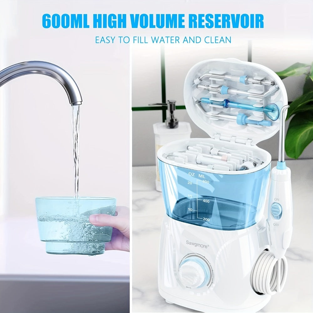 Water Flosser Countertop FC166 Oral Irrigator with 600ml Tank, Ten Pressure Settings, Eight Nozzles and Rotary Dial