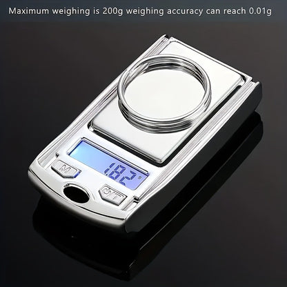 Mini Keychain Pocket Scale with Flip Cover, Blue Backlit Display and 200g/0.01 Checkout Label