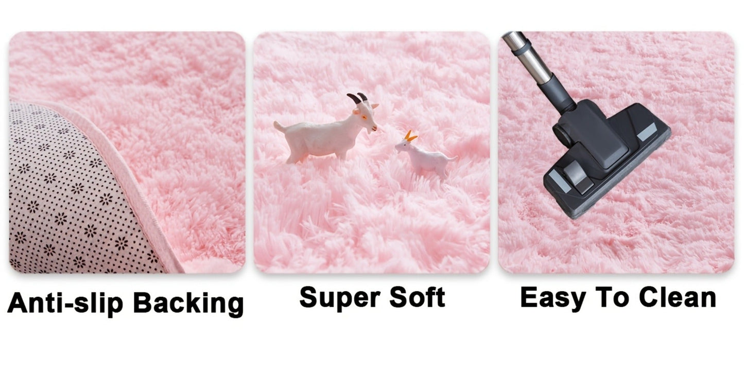 Area Rug, Round Shaggy Plush Carpet in Seven Colors and 4-, 5- or 6-Foot Diameters with Spot-Clean Care
