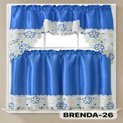 Three-Piece Patterned Kitchen Curtain Set with One Valance, Two Tiers and Forty-Six Exact Design Options