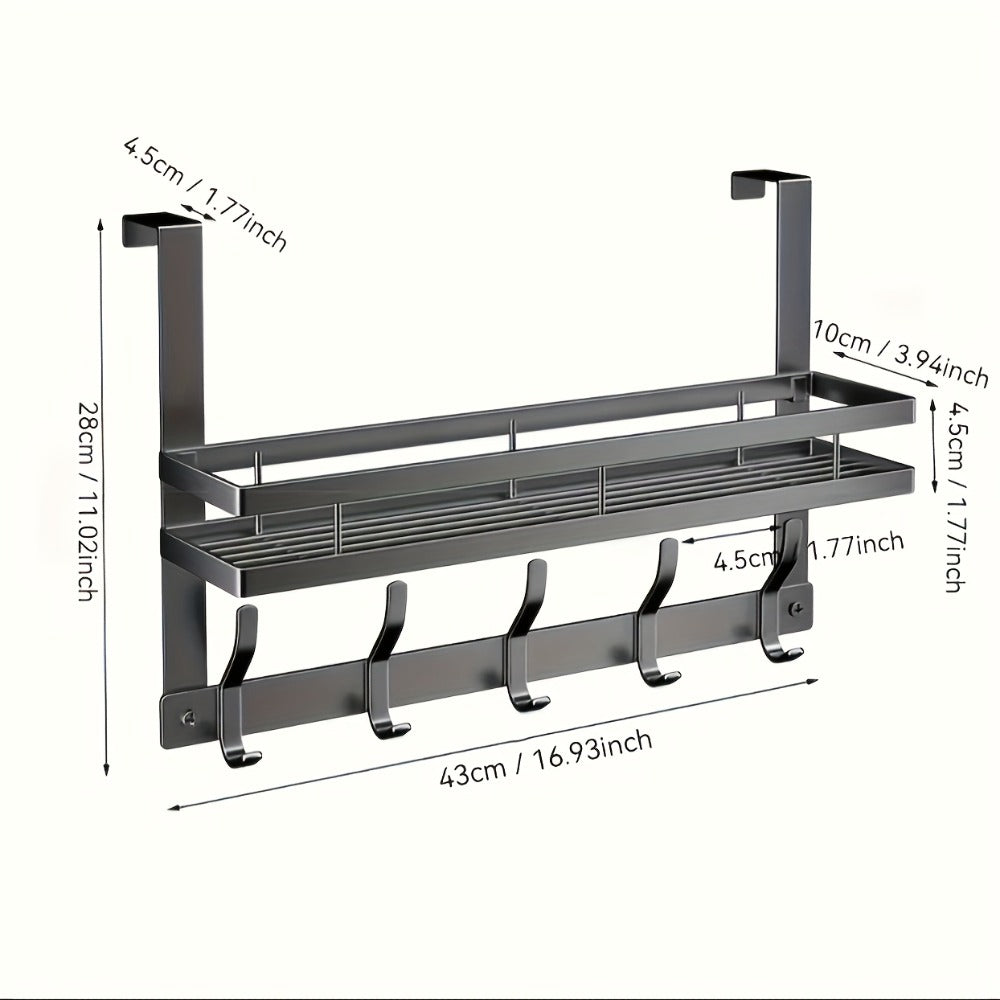Over-the-Door Storage Rack with Hooks – Metal Multifunctional Organizer for Bedroom Bathroom Kitchen, 4/5/6/8 Hook Options in Gray & Black