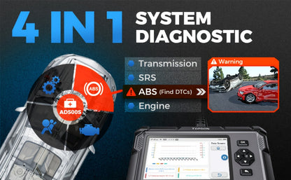 OBD2 Scanner with ABS SRS Engine Transmission Diagnostics 5 Reset Services Oil BMS DPF Throttle - TOPDON AD500S WiFi 5-Inch Touchscreen 90+ Car Brands