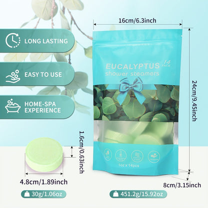 Shower Steamers 14 Pcs Eucalyptus with Essential Oil - Aromatherapy Bath Bombs for Women & Men, Fresh Scent Shower Fizzies for Daily Use, Travel, Stress Relief, Birthday Christmas Gift Ideas