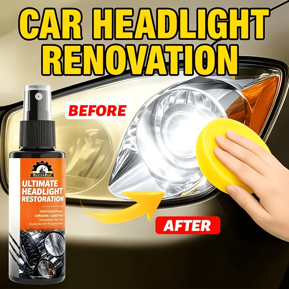 Car Headlight Restoration Kit – Removes Yellowing & Scratches, Restores Lens Clarity, Chemical-Free Physical Polish Cleaning Solution, Universal for All Vehicles, 1 Bottle