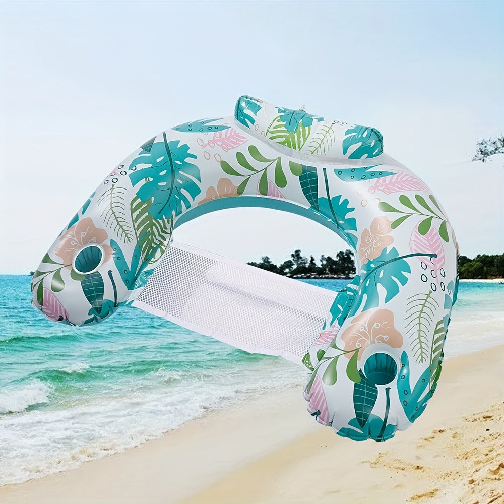 Pool Float Noodle Sling Chair Three-Pack with Mesh Center, Inflatable Side Bolsters and Cup Holder
