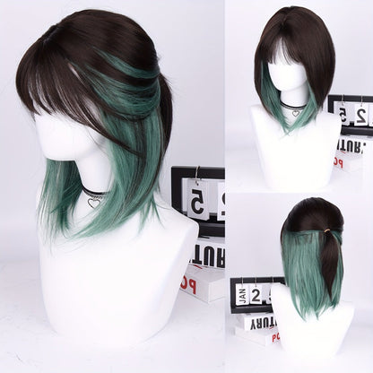 Synthetic Wig 16-Inch Straight Ombre Bob with Bangs, 150% Density and Rose Net Cap for Festivals