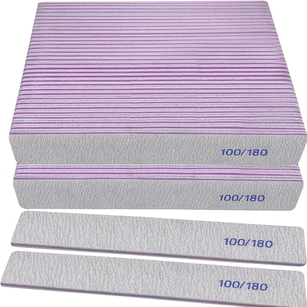50-Piece Rectangular Nail File Set with 100/180 Grit Double-Sided Emery Boards for Manicure Use