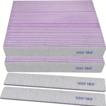 50-Piece Rectangular Nail File Set with 100/180 Grit Double-Sided Emery Boards for Manicure Use