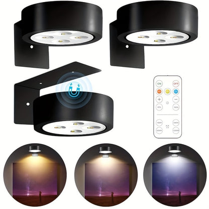 Three-Pack Battery-Operated Picture Lights with Magnetic Mounts, Remote Control and Timer Settings