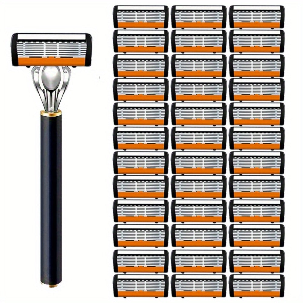 Metal Safety Razor Set with Washable Anti-Slip Handle and 24 or 36 Replacement Blades for Daily Shaving