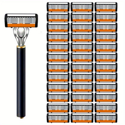 Metal Safety Razor Set with Washable Anti-Slip Handle and 24 or 36 Replacement Blades for Daily Shaving