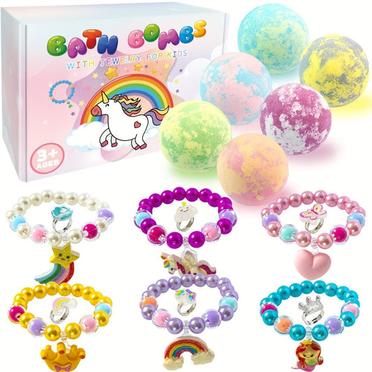 Bath Bombs with Surprise Gift Inside for Kids - Unicorn Salt Bath Bomb with Hidden Jewelry & Toys, Colorful Fizzing Bath Bomb Set for Girls Ages 3+, Fun Birthday Valentine's Day Christmas Gift