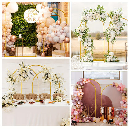 Three-Piece Gold Metal Arch Backdrop Set with 7.2FT, 6.6FT and 6FT Frames plus Seven Balloon Clips