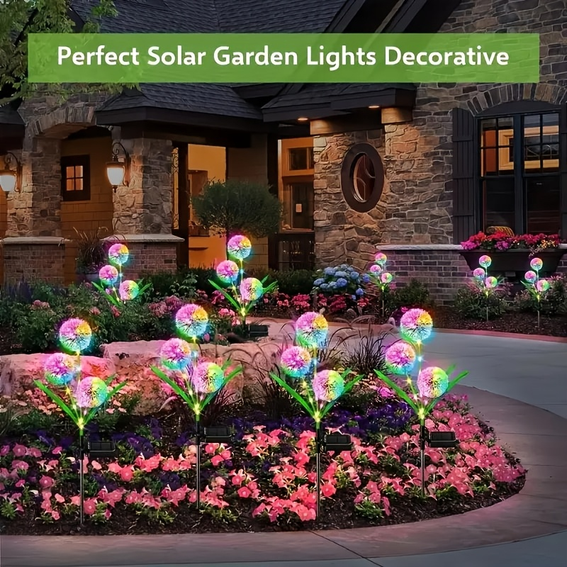 Three-Stem Solar Globe Garden Lights with Dandelion-Style Heads in Warm or Multicolor Options
