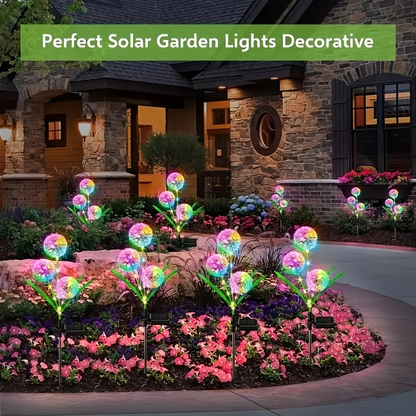 Three-Stem Solar Globe Garden Lights with Dandelion-Style Heads in Warm or Multicolor Options