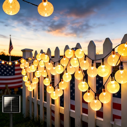 Crystal Ball String Lights 100 LED 39ft, Solar Bubble Ball Fairy Lights with 8 Lighting Modes — Outdoor Waterproof Decor for Christmas, Halloween, July 4th & Patio | Multi-Color Options