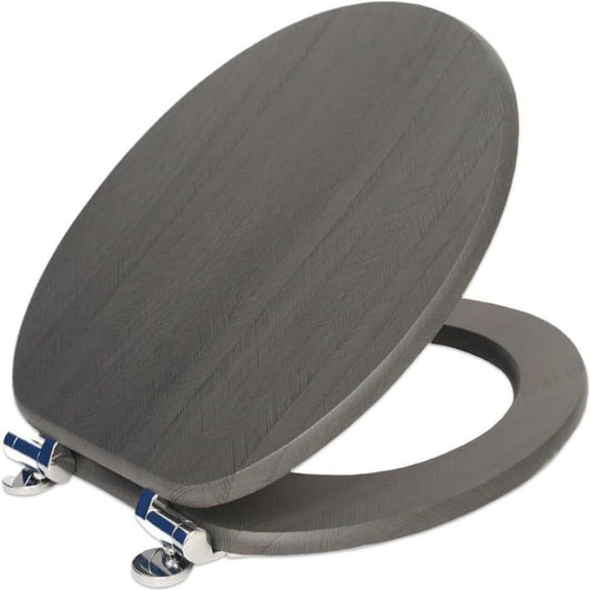 Slow Close Toilet Seat Round 19 Inch, Dark Grey Soft-Close Toilet Lid with Alloy Hinges, Easy Clean Quick-Release, Durable Heavy-Duty Bathroom Toilet Seat Replacement for Standard Round Toilets