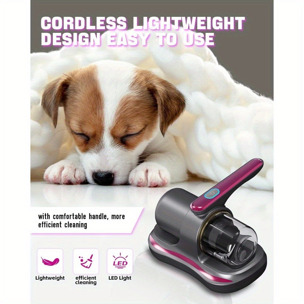 Cordless Mattress Vacuum Cleaner with 4500Pa Label, Two-Speed Control, Clear Dust Cup and Purple Trim