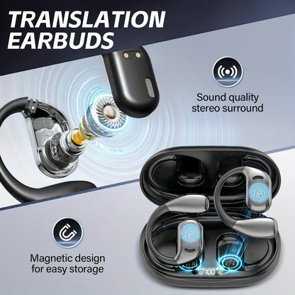 Open-Ear Translation Earphones with Charging Display Case and Black, Beige, Blue or Green Options