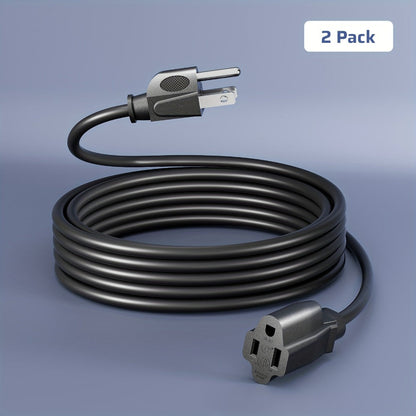 Two-Pack 20-Foot 16/3 Extension Cords in Black with Grounded Three-Prong Plug and Single Outlet