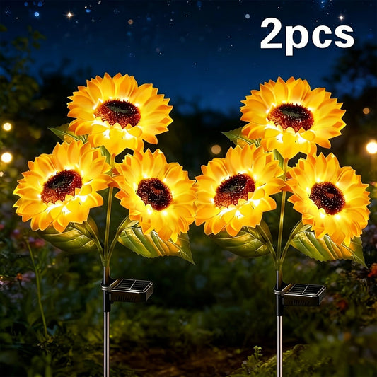 Sunflower Solar Garden Stake Lights 2 Pack - 6 LED Flower Shaped Outdoor Lawn Lights, Dusk to Dawn Auto On/Off, Weatherproof Patio Courtyard Landscape Decor, Mother's Day Birthday Gift for Mom