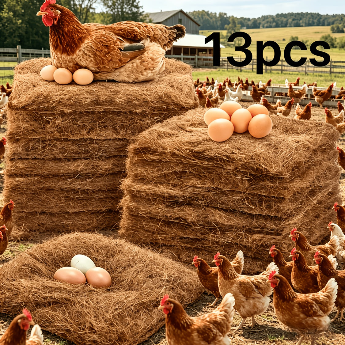 Chicken Coop Nesting Box Pads 12x12" – Natural Egg-Laying Bedding Material for Hen House, Reusable Nest Box Liner for Most Chicken Coops & Bird Nests, 4/5/8/13pcs Sets