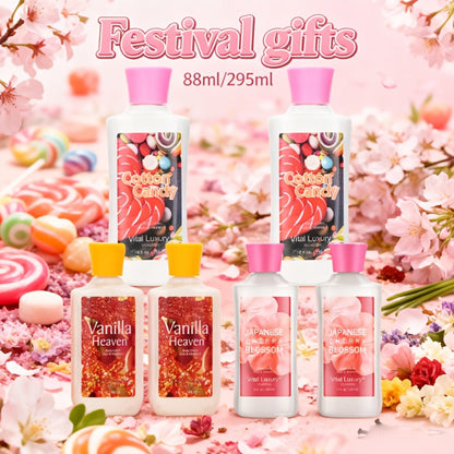 Scented Body Lotion in Japanese Cherry Blossom, Vanilla Heaven or Cotton Candy Bottles and Two-Piece Sets